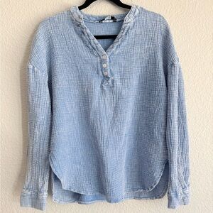 Light Blue Gauze half Button-Up Shirt dokotoo medium oversized comfort fit